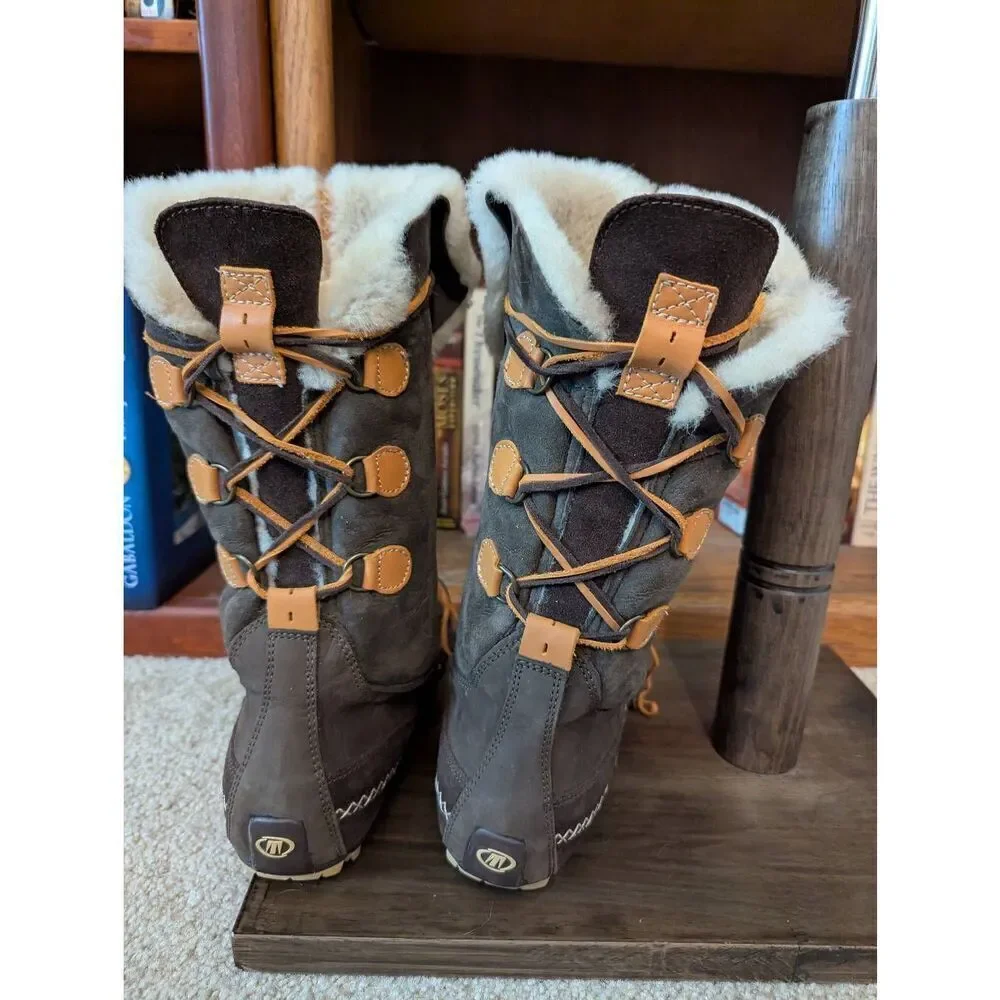 Technica Women’s 7 Brown Leather Sherpa Lined Mid Calf Snow Boots Laced